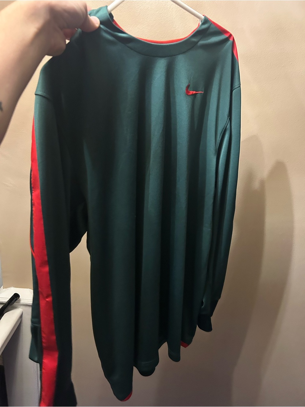 Nike Green Long Sleeve Athletic Top with Red Accents